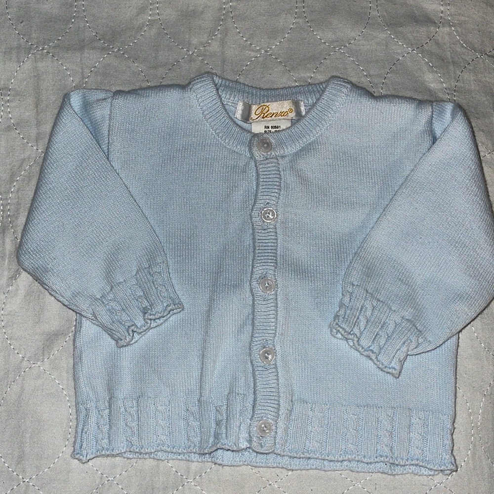 Renzo Baby blue baby cardigan sweater 3 months 100% prima cotton
